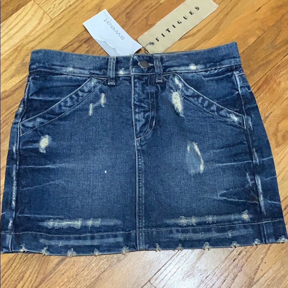 Fitigues distressed denim miniskirt, size 26, NWT